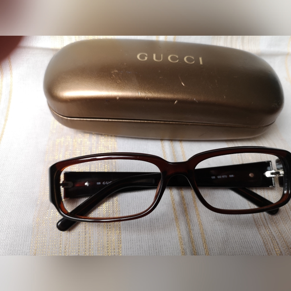 GUCCI 1572 Rectangular Brown Eyeglasses Frames Classic